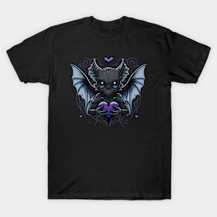 Gothic style strange bat with purple heart T-Shirt